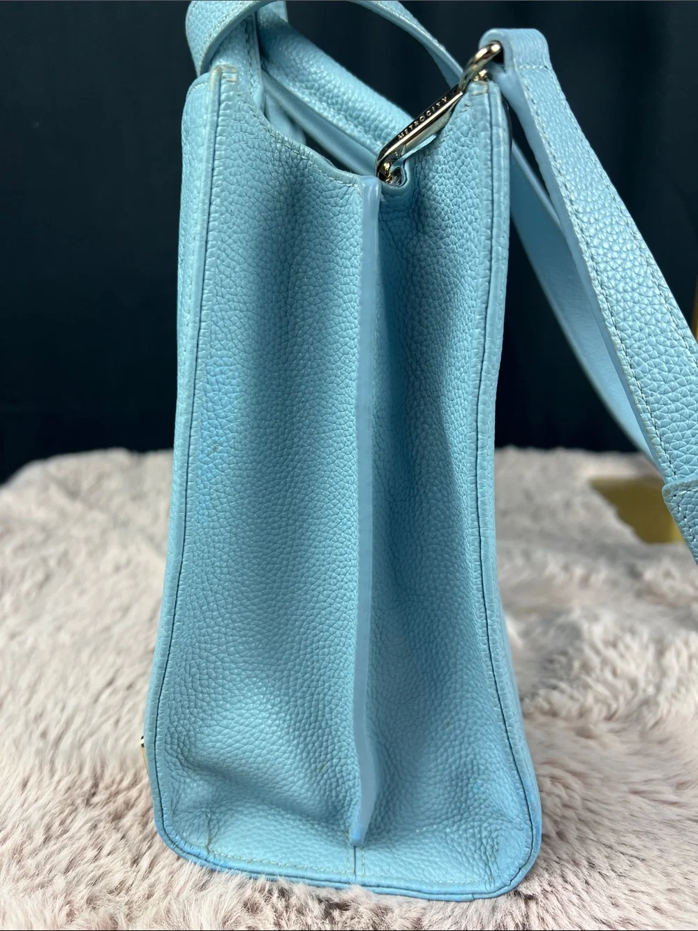 Metrocity Korean Luxury Sky Blue Debossed Leather 2-Way Tote
